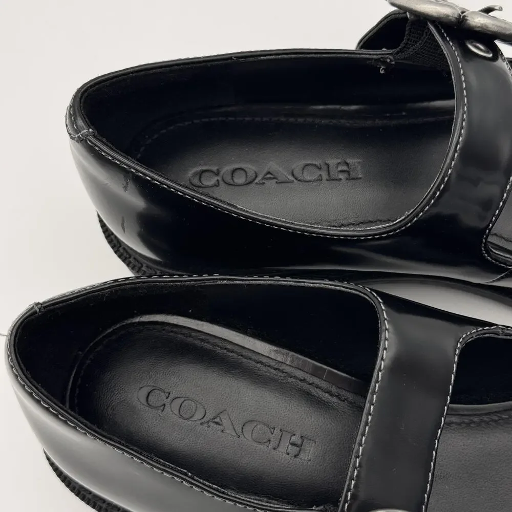 Coach Tea Rose Mary Jane Flats Womens size 7.5 Patent Leather Black Buckle Shoes